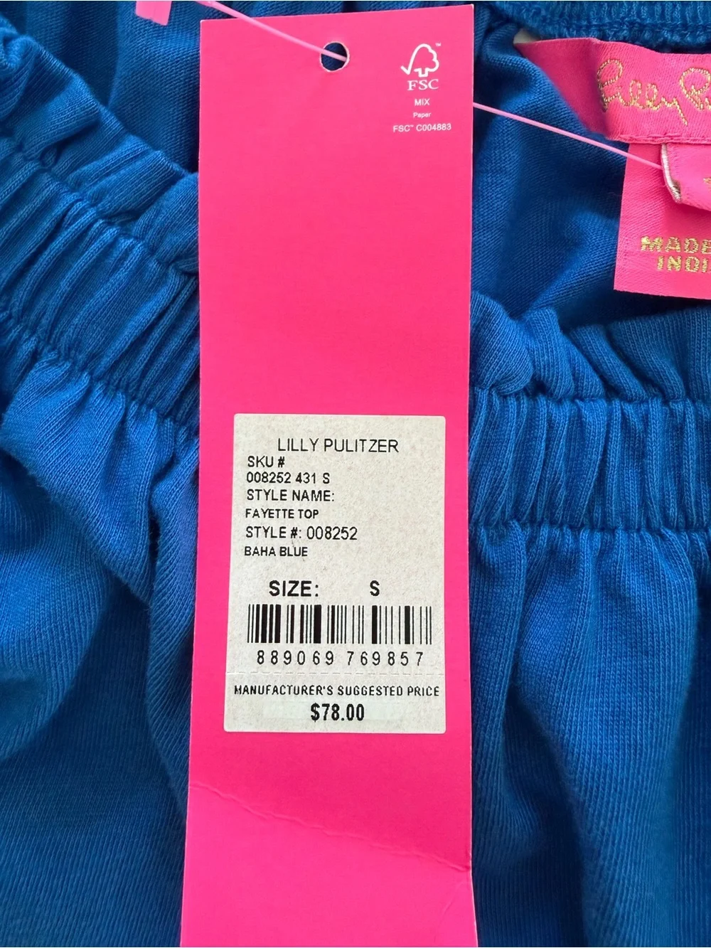NWT Lilly Pulitzer Fayette Off-Shoulder Eyelet Sleeve Blue Women's Top, Small - Picture 7 of 8